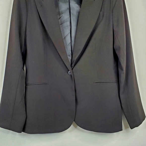 Norma Kamali Lined Black Blazer Size 16 One Button Jacket Office Preppy Career - Picture 3 of 15
